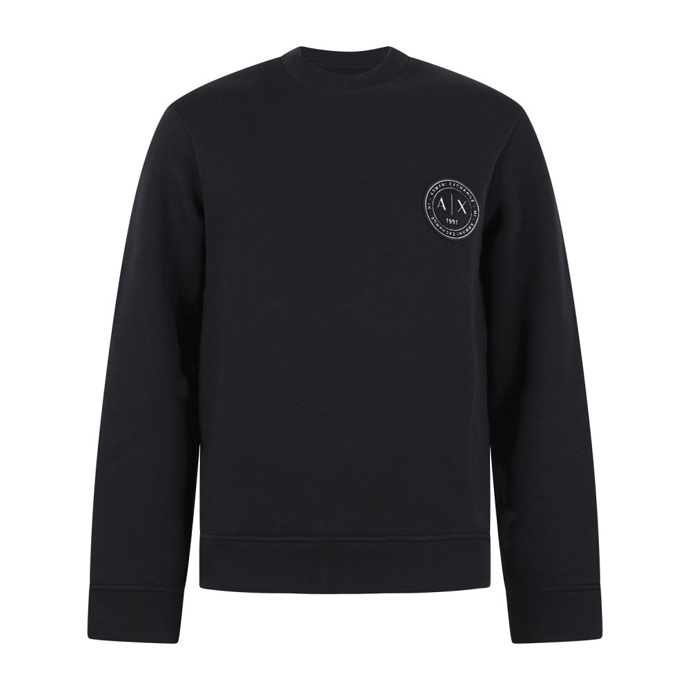 Armani Exchange - Felpa girocollo blu in cotone e logo sul petto regular fit