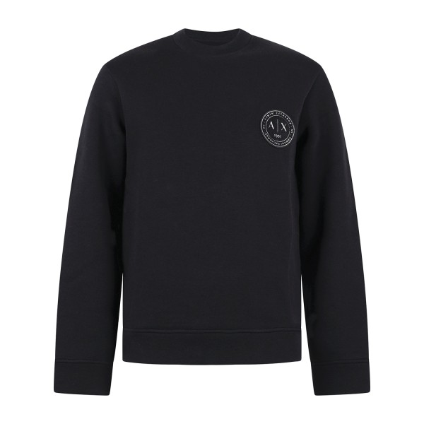 Armani Exchange - Felpa girocollo blu in cotone e logo sul petto regular fit