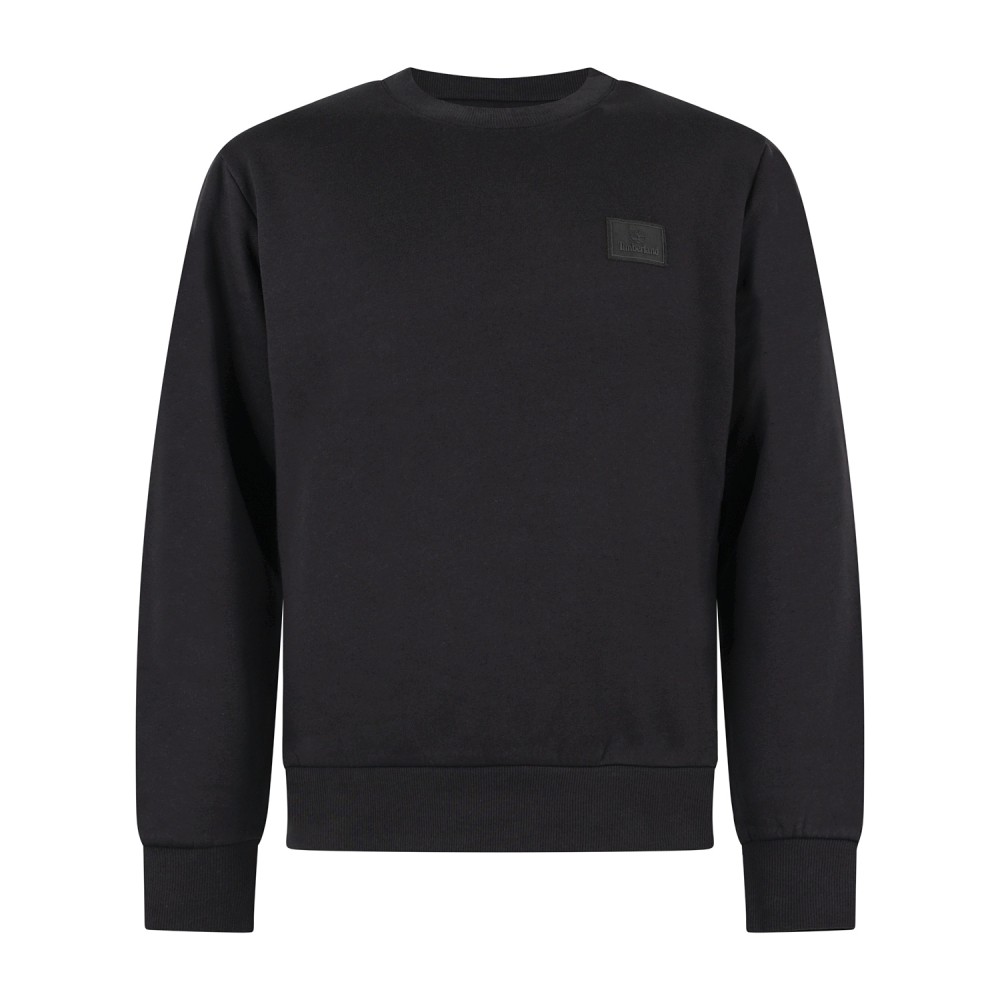 Timberland | Felpa girocollo nera in cotone badge silicone regular fit per uomo