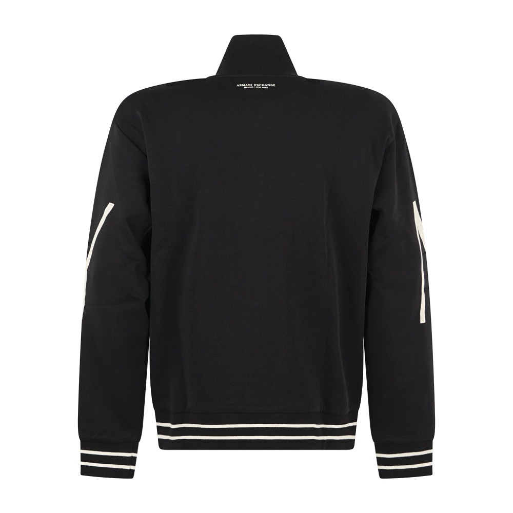 Armani Exchange - Felpa full zip nera con e stampa logo relaxed fit per uomo |