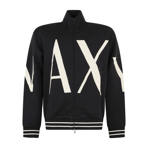 Armani Exchange - Felpa full zip nera con e stampa logo relaxed fit per uomo |