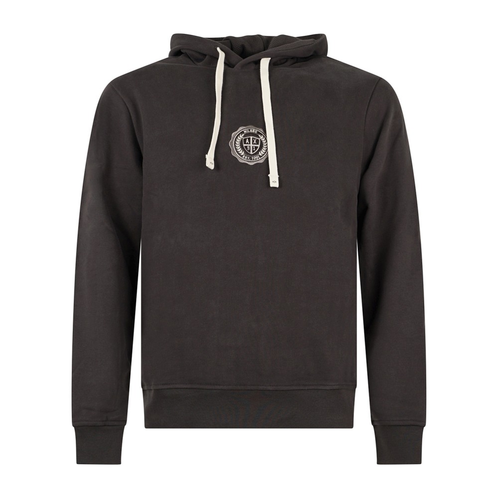 Armani Exchange - Felpa grigia con cappuccio in cotone con logo ricamato