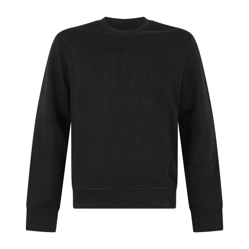 Armani Exchange - Felpa girocollo nera in cotone con logo in rilievo regular