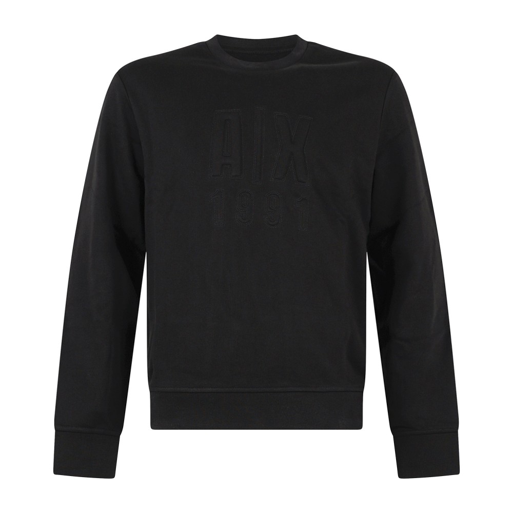 Armani Exchange - Felpa girocollo nera in cotone con logo in rilievo regular