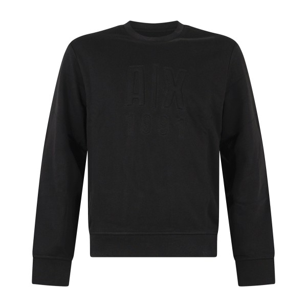 Armani Exchange - Felpa girocollo nera in cotone con logo in rilievo regular