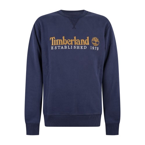 Timberland - Felpa girocollo blu in cotone logo ricamato regular fit per uomo |