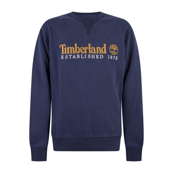 Timberland - Felpa girocollo blu in cotone logo ricamato regular fit per uomo |