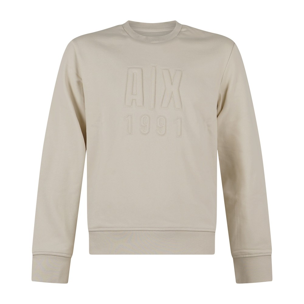 Armani Exchange - Felpa girocollo bianca in cotone con logo in rilievo regular