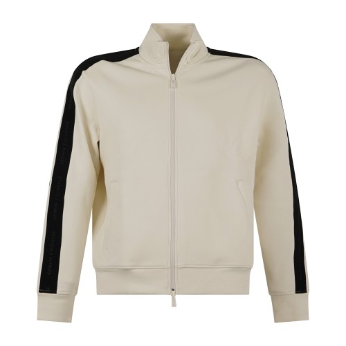 Armani Exchange - Felpa full zip bianca con bande in contrasto regular fit per