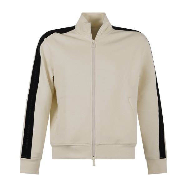 Armani Exchange - Felpa full zip bianca con bande in contrasto regular fit per