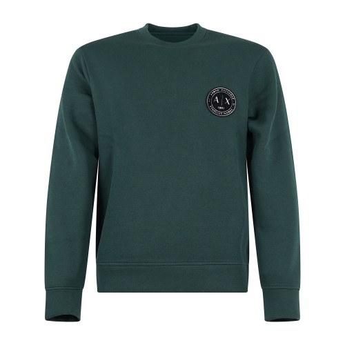 Armani Exchange - Felpa verde girocollo in cotone con patch logo regular fit