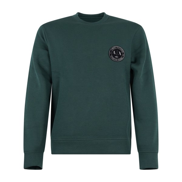 Armani Exchange - Felpa verde girocollo in cotone con patch logo regular fit