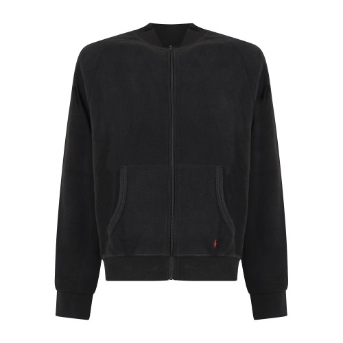Polo Ralph Lauren - Felpa nera in pile full zip con patch logo ricamato per