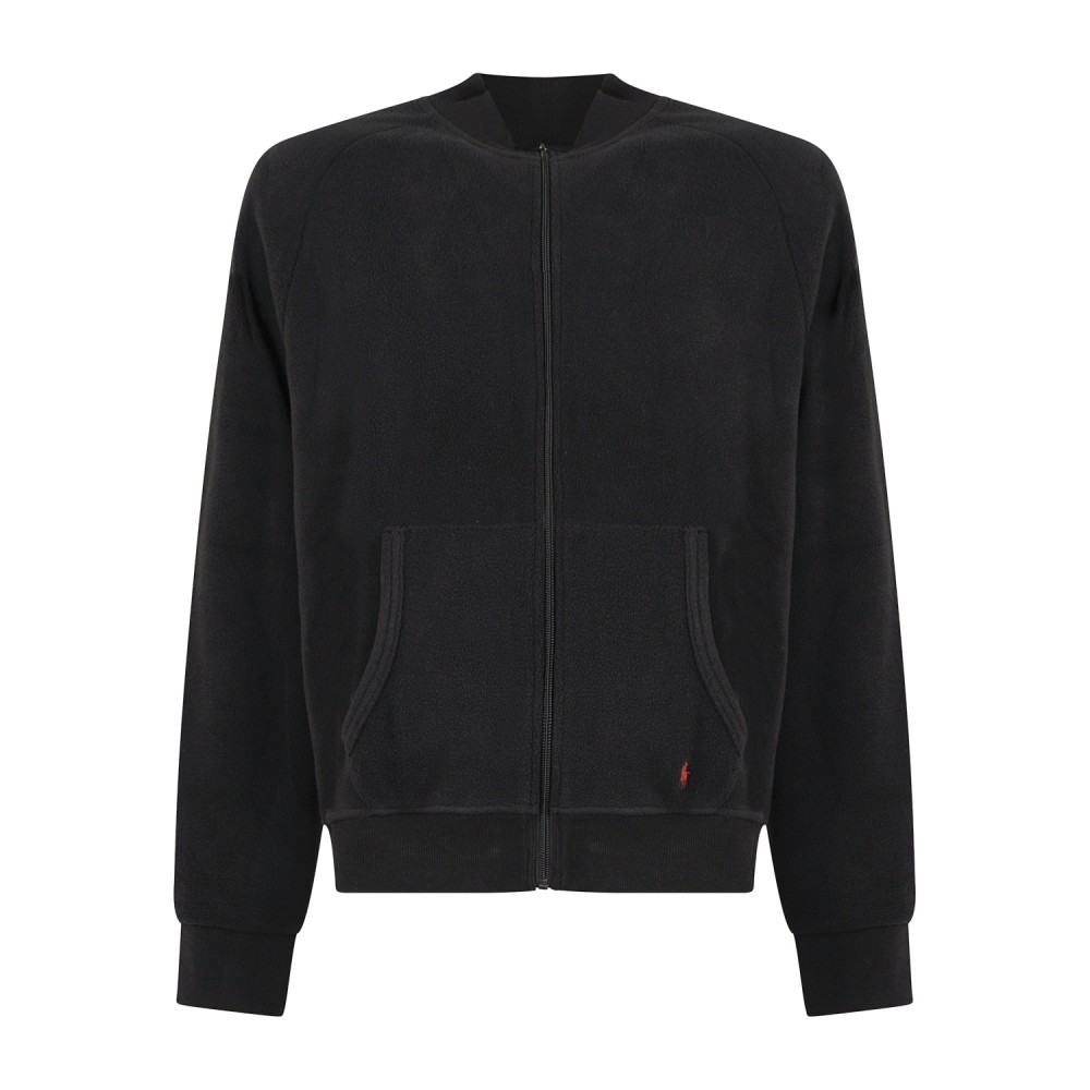 Polo Ralph Lauren - Felpa nera in pile full zip con patch logo ricamato per