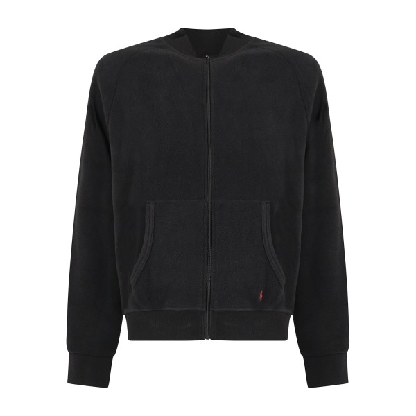 Polo Ralph Lauren - Felpa nera in pile full zip con patch logo ricamato per