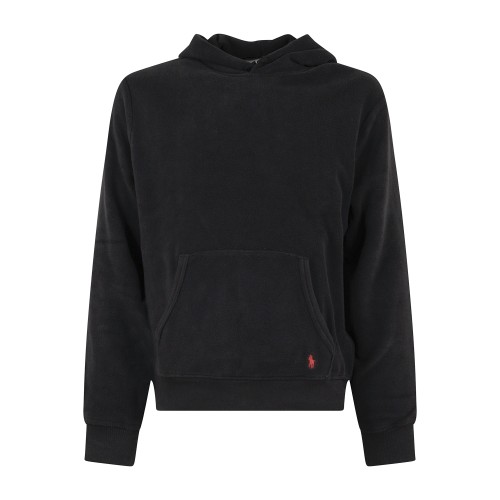 Polo Ralph Lauren - Felpa nera in pile con cappuccio e patch logo ricamato per