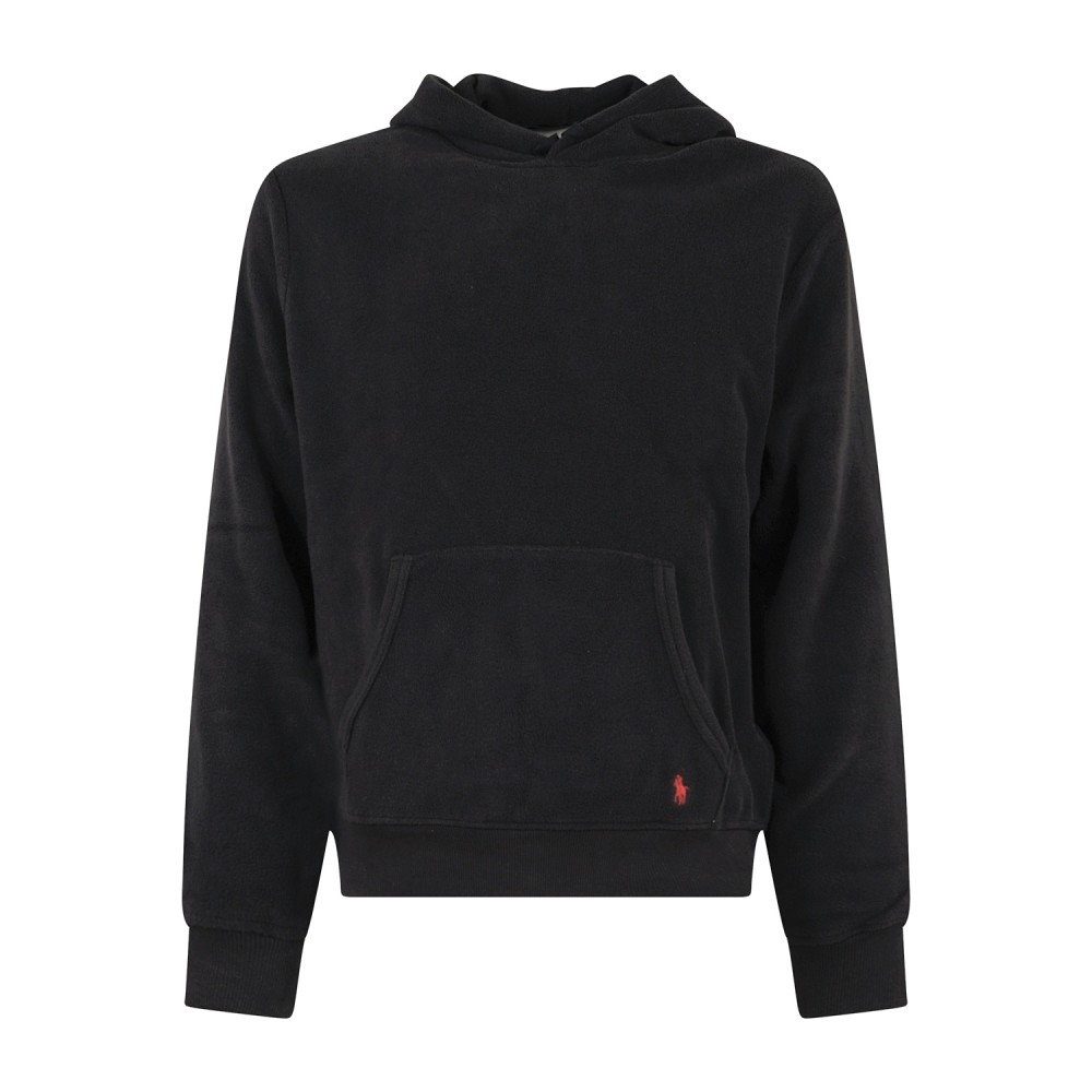Polo Ralph Lauren - Felpa nera in pile con cappuccio e patch logo ricamato per