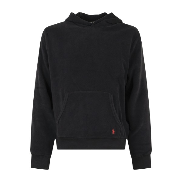 Polo Ralph Lauren - Felpa nera in pile con cappuccio e patch logo ricamato per