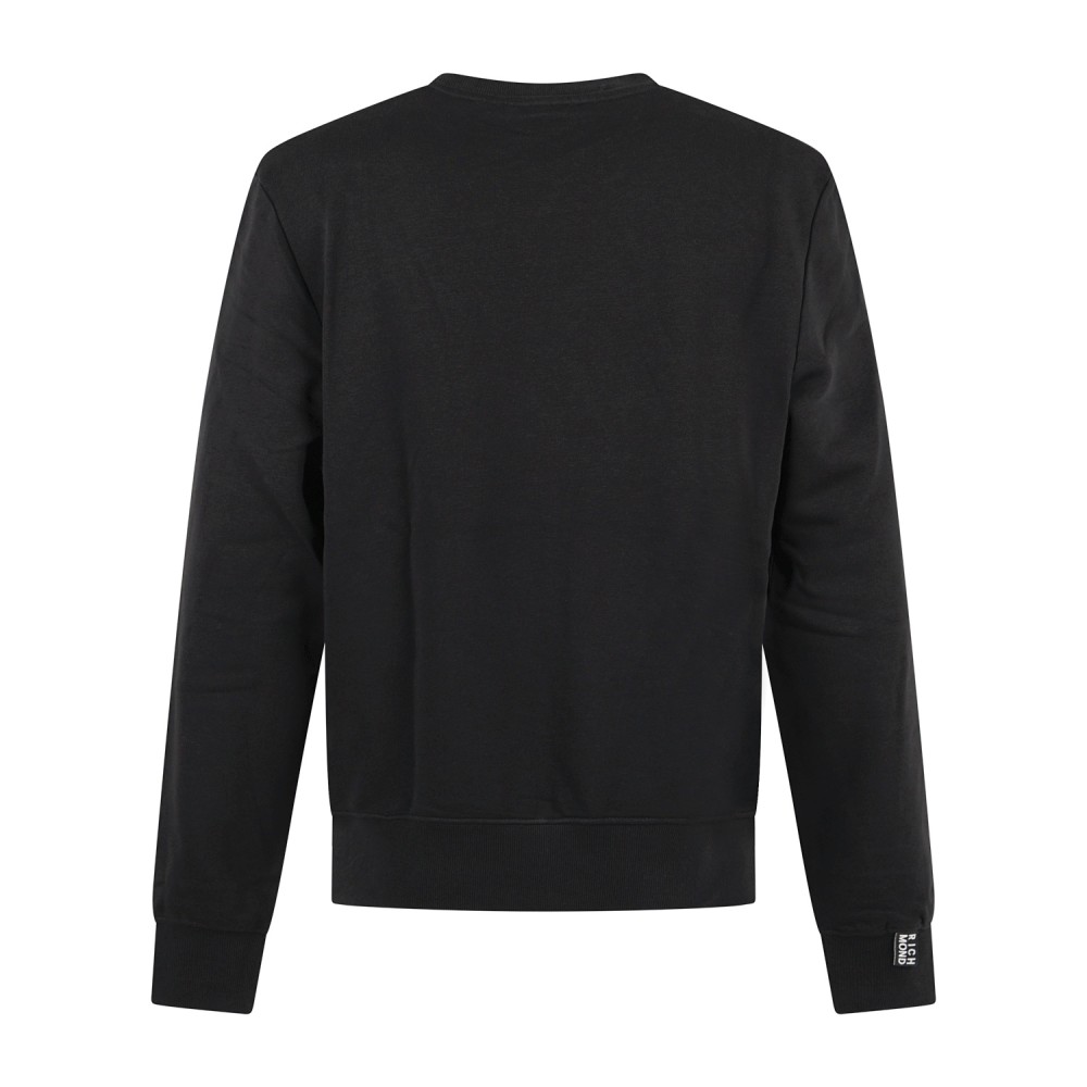 Richmond X - Felpa nera girocollo in cotone con logo ricamato regular fit per