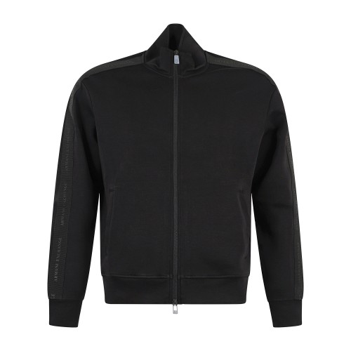 Armani Exchange - Felpa nera con zip doppio cursore in cotone con banda logata