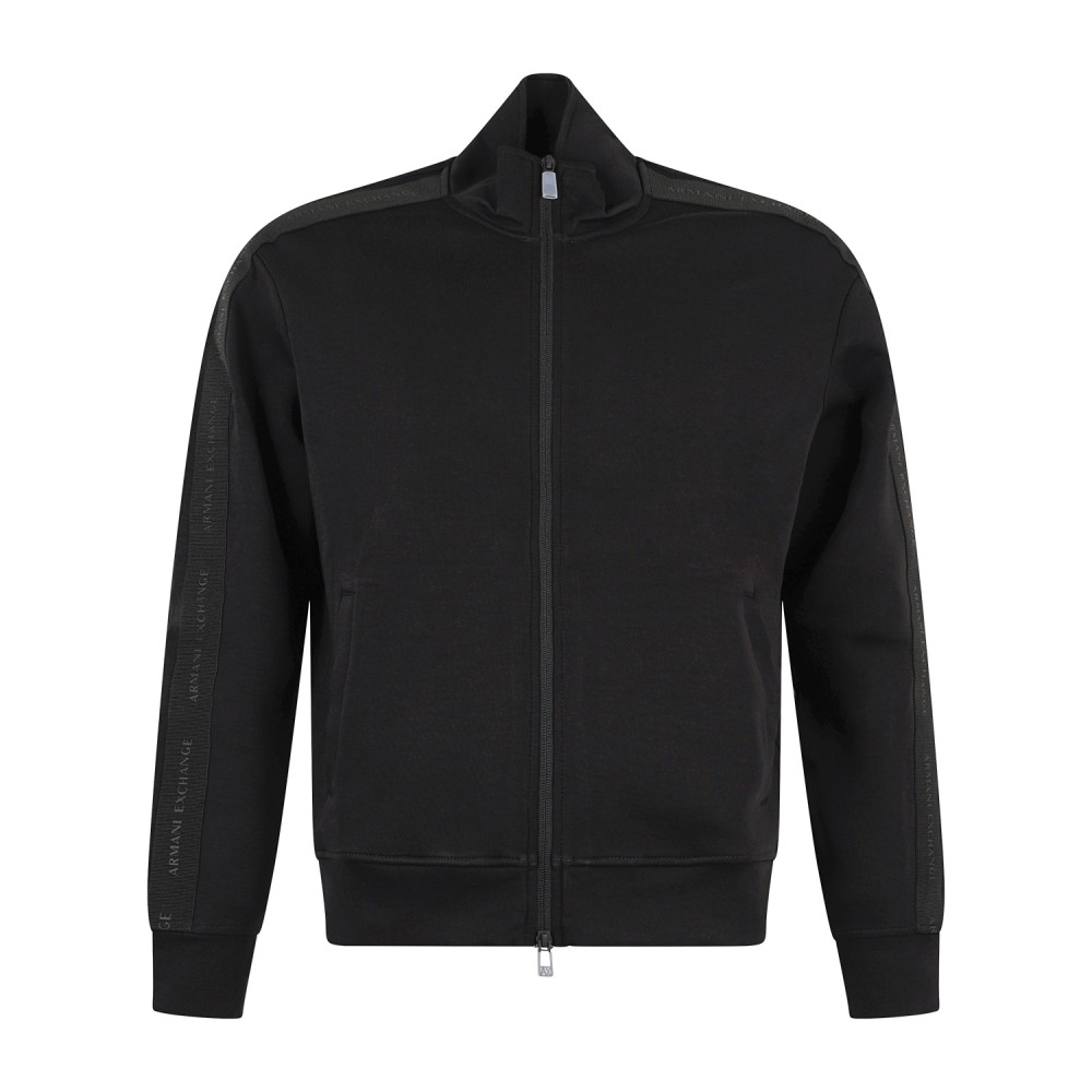 Armani Exchange - Felpa nera con zip doppio cursore in cotone con banda logata