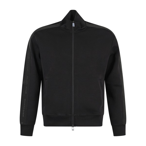 Armani Exchange - Felpa nera con zip doppio cursore in cotone con banda logata