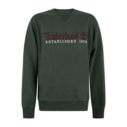 Timberland - Felpa girocollo verde in cotone logo ricamato regular fit per uomo