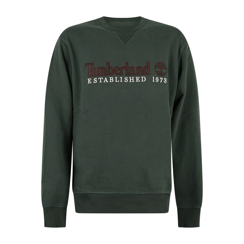 Timberland - Felpa girocollo verde in cotone logo ricamato regular fit per uomo