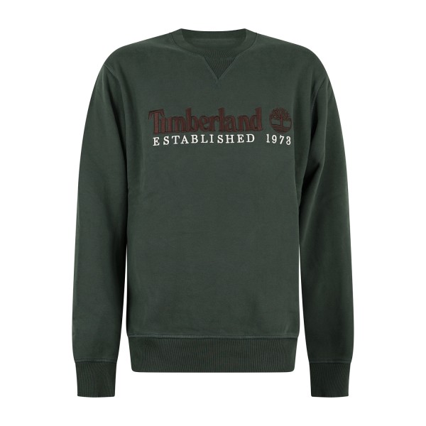 Timberland - Felpa girocollo verde in cotone logo ricamato regular fit per uomo