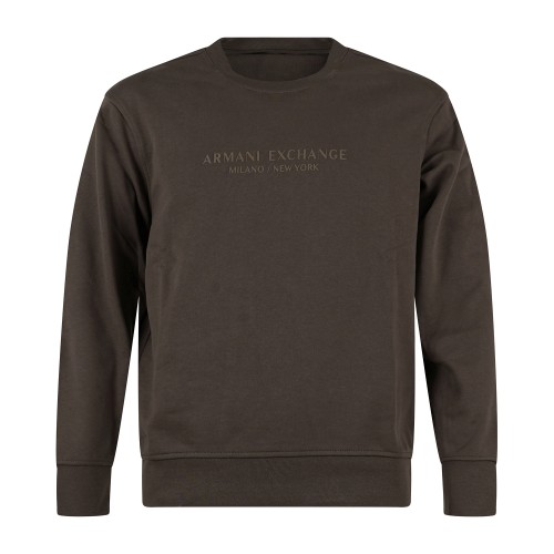 Armani Exchange - Felpa girocollo verde in cotone con stampa logo regular fit