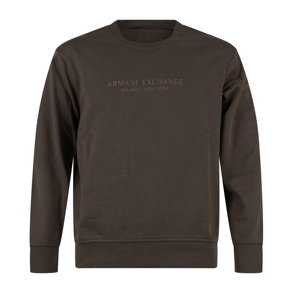 Armani Exchange - Felpa girocollo verde in cotone con stampa logo regular fit