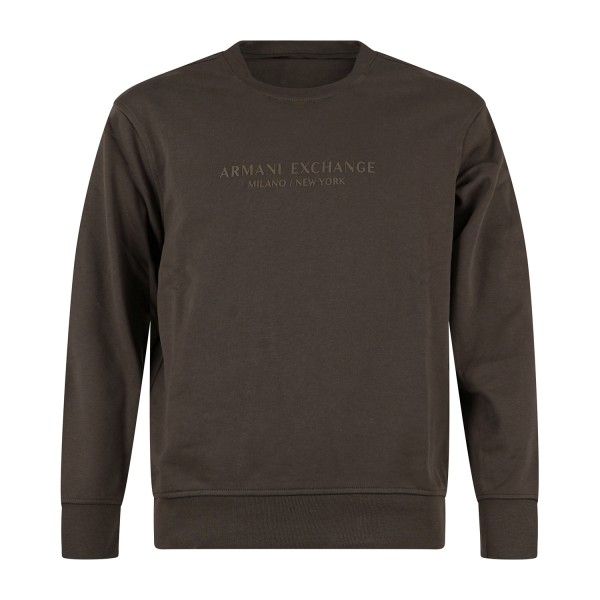 Armani Exchange - Felpa girocollo verde in cotone con stampa logo regular fit