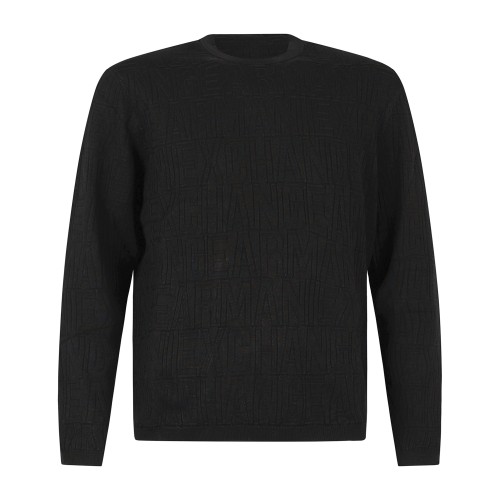 Armani Exchange - Maglione girocollo nero in viscosa jacquard all over regular