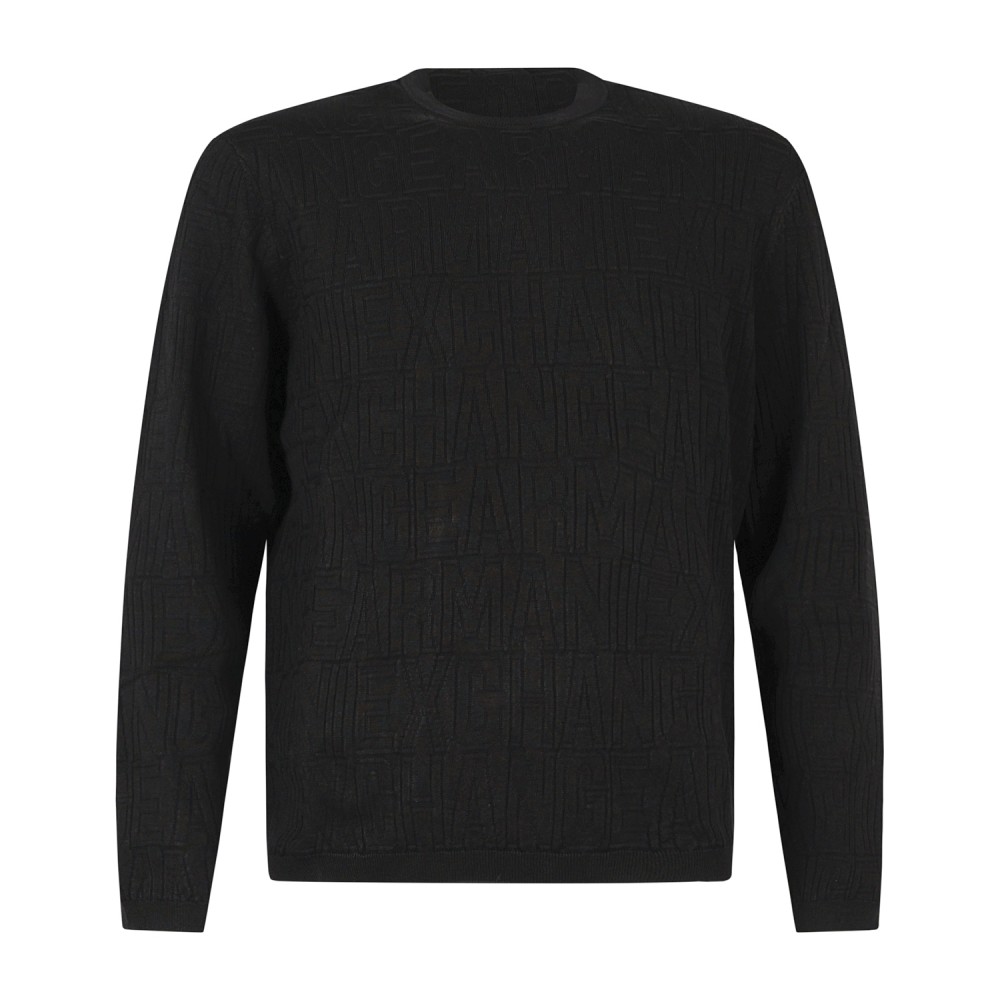 Armani Exchange - Maglione girocollo nero in viscosa jacquard all over regular