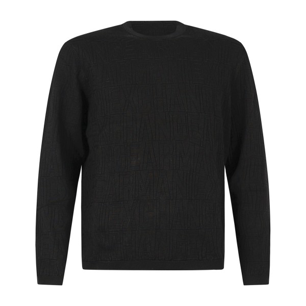 Armani Exchange - Maglione girocollo nero in viscosa jacquard all over regular