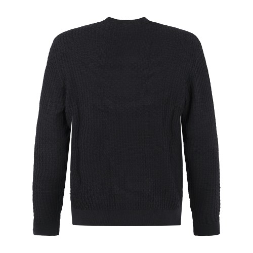 Armani Exchange - Maglione girocollo blu in viscosa con lavorazione nido d'ape 2