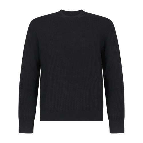 Armani Exchange - Maglione girocollo blu in viscosa con lavorazione nido d'ape