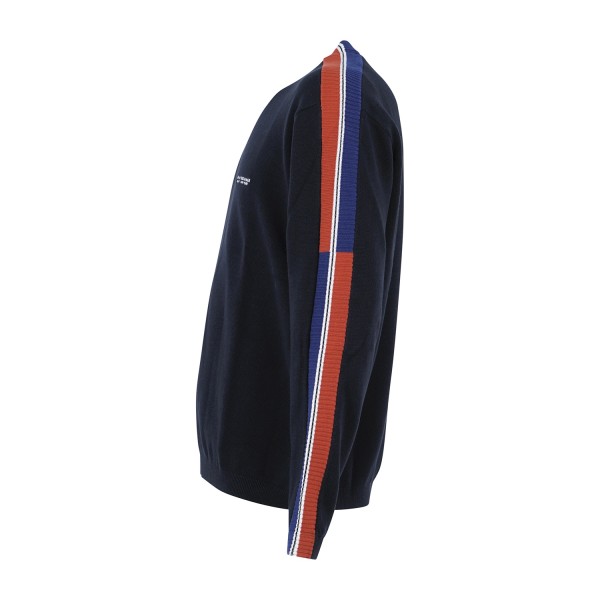 Armani Exchange - Maglione girocollo blu in cotone con bande regular fit per