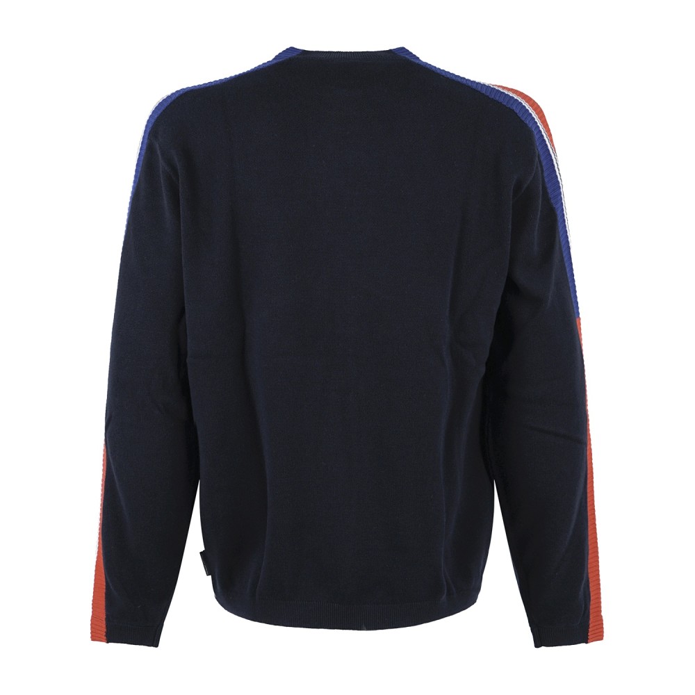 Armani Exchange - Maglione girocollo blu in cotone con bande regular fit per