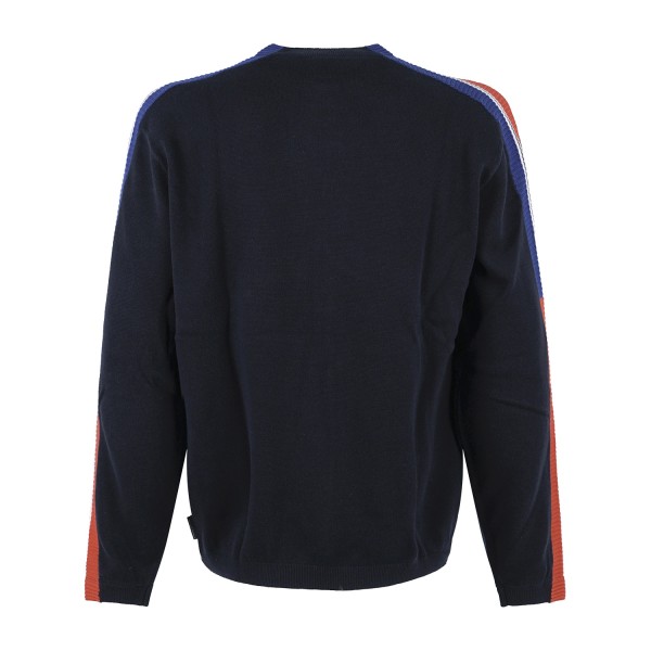 Armani Exchange - Maglione girocollo blu in cotone con bande regular fit per