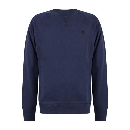 Timberland - Felpa girocollo blu in cotone logo ricamato regular fit per uomo |