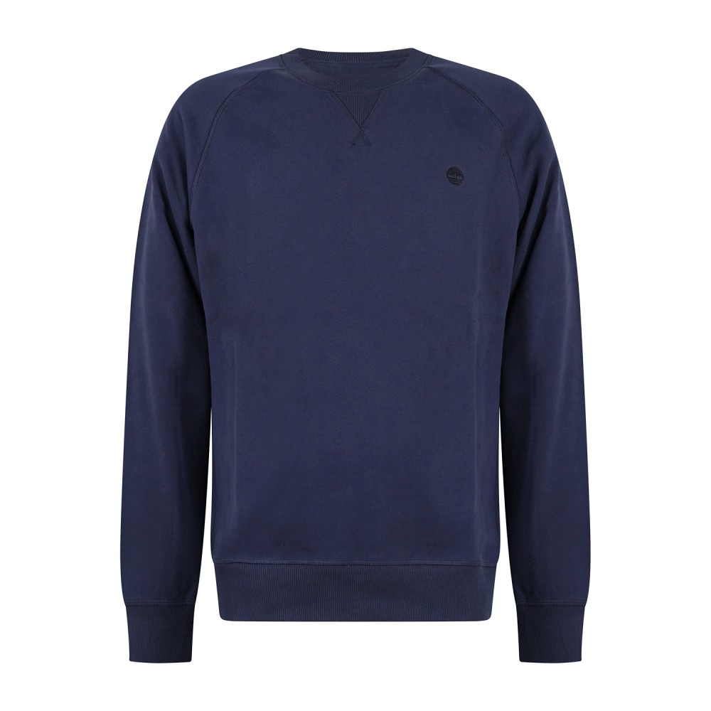 Timberland - Felpa girocollo blu in cotone logo ricamato regular fit per uomo |