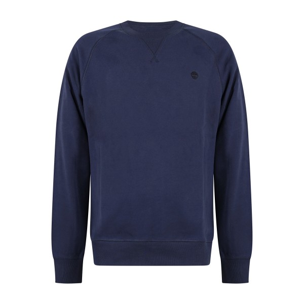 Timberland - Felpa girocollo blu in cotone logo ricamato regular fit per uomo |