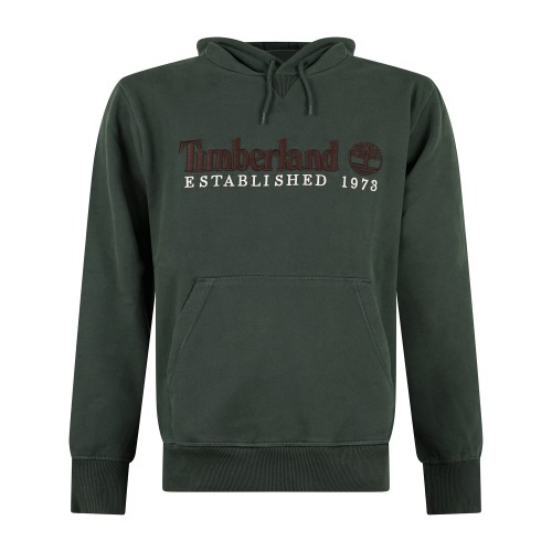 Timberland - Felpa cappuccio verde in cotone logo ricamato regular fit per uomo