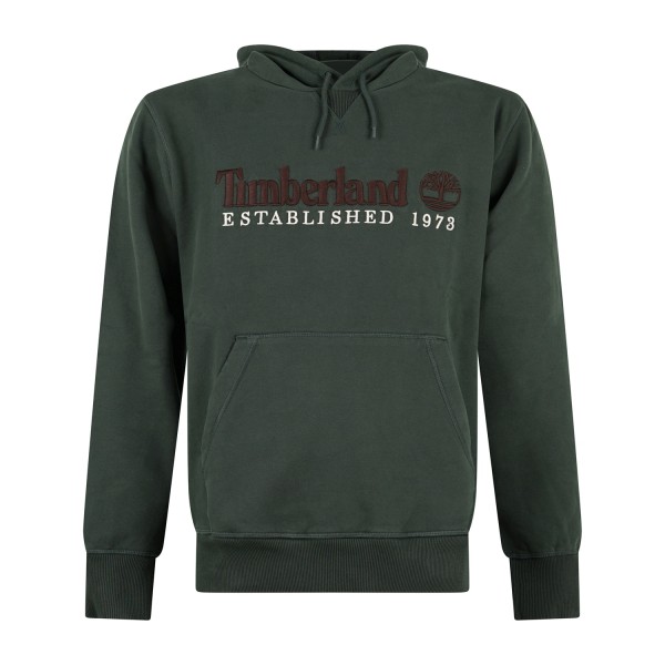 Timberland - Felpa cappuccio verde in cotone logo ricamato regular fit per uomo