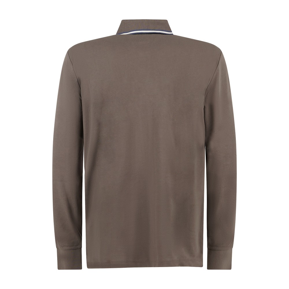 Armani Exchange - Polo beige manica lunga in piqué di cotone regular fit per