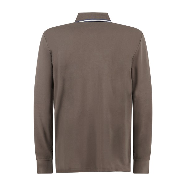 Armani Exchange - Polo beige manica lunga in piqué di cotone regular fit per