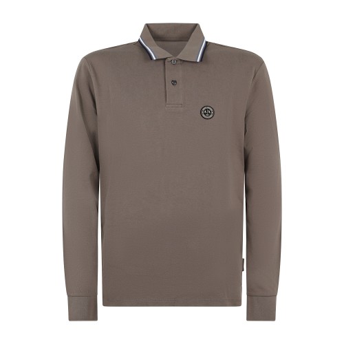Armani Exchange - Polo beige manica lunga in piqué di cotone regular fit per