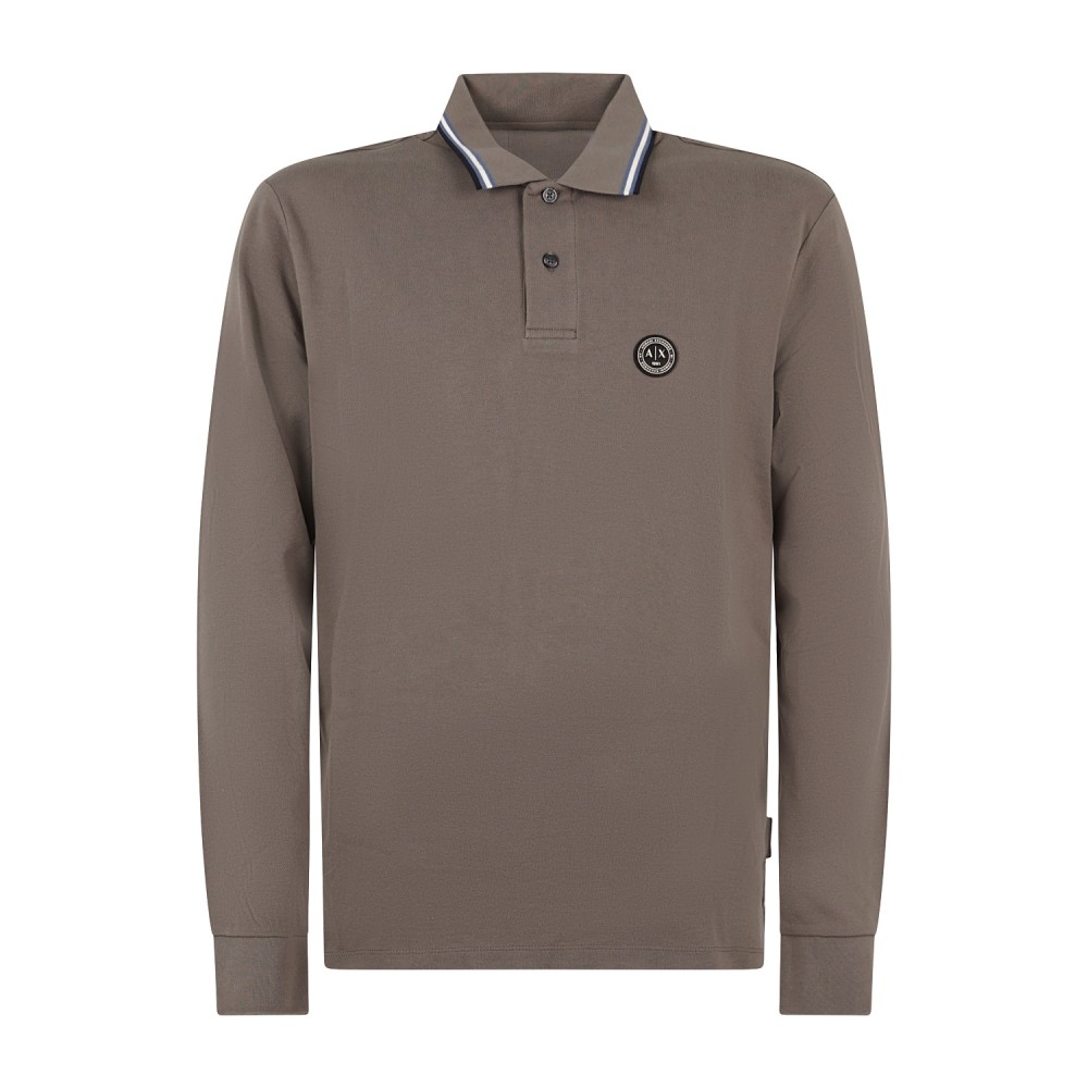 Armani Exchange - Polo beige manica lunga in piqué di cotone regular fit per