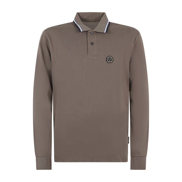 Armani Exchange - Polo beige manica lunga in piqué di cotone regular fit per